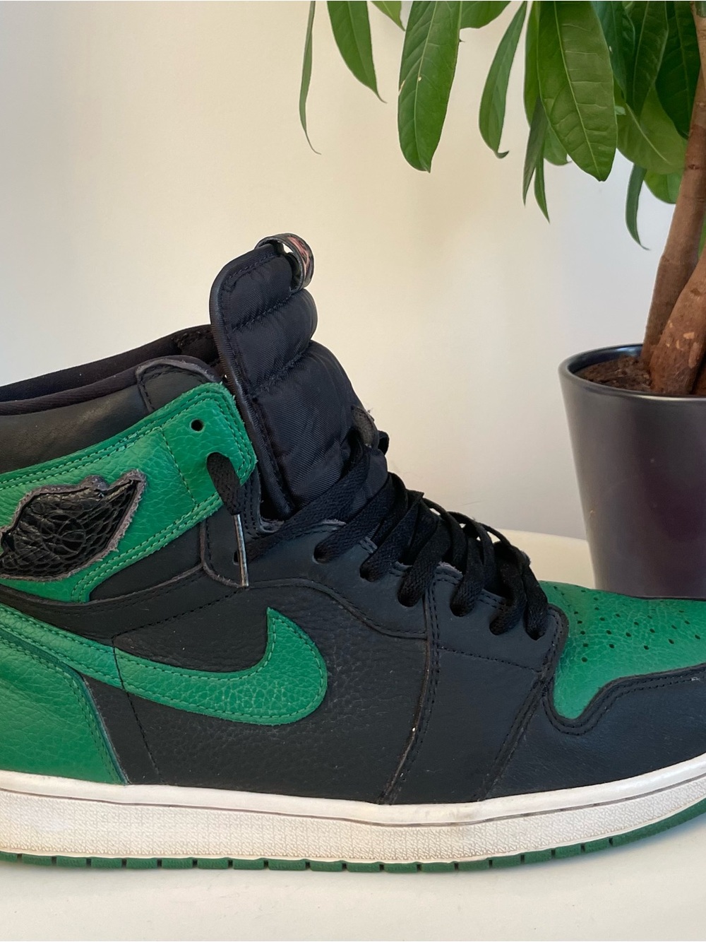 Men Size 14 Jordan 1 Retro High Pine Green Black Shoes